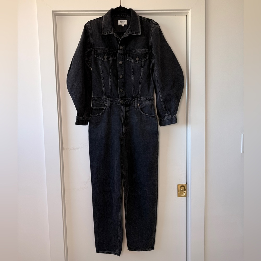 Agolde Black Denim Balloon Sleeve Jumpsuit